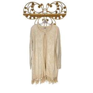 Chico's Barely Blush Jacquard tassel long fringe cardigan sweater  L